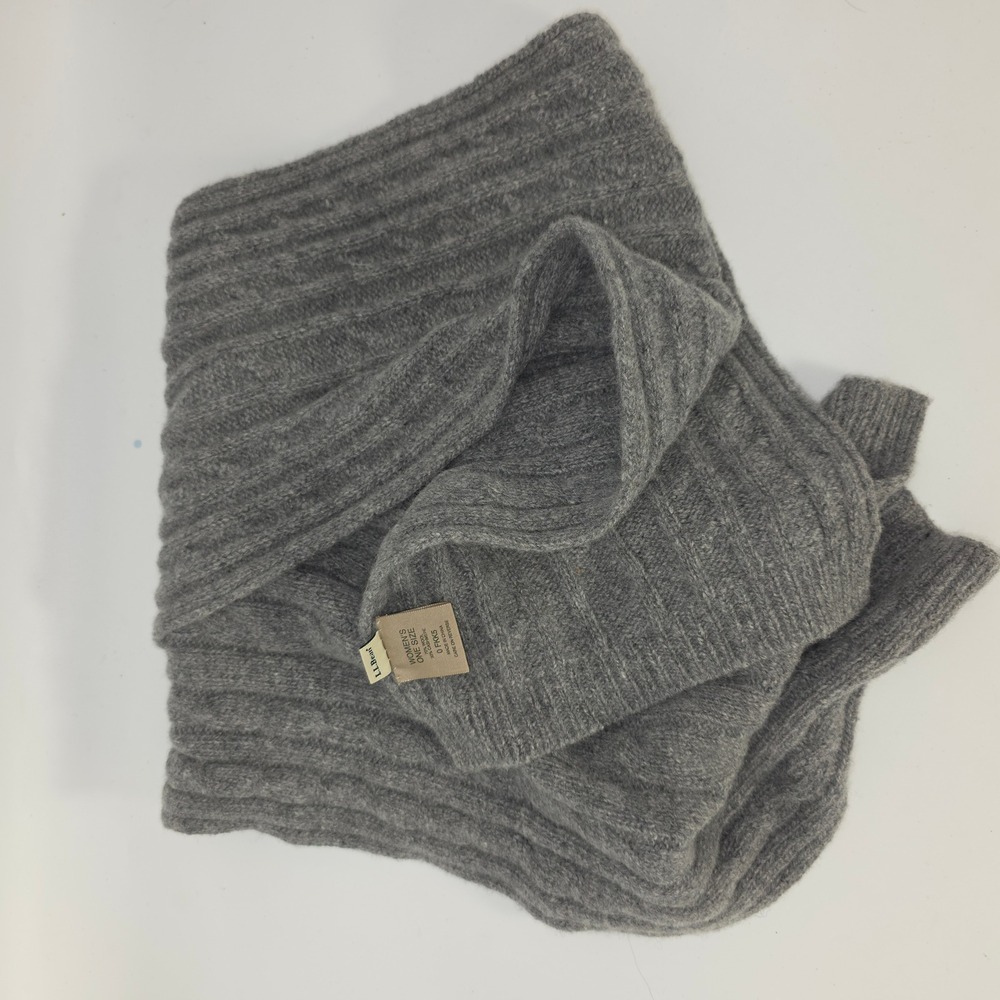 L.L. Bean Scarf Womens OS Gray Excellent Wool Cashmere Cable Knit 60in W590